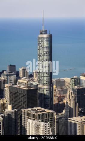 Skyline with Lake Michigan, view from Skydeck, Willis Tower, formerly Sears Tower, Chicago, Illinois, USA, North America Stock Photo