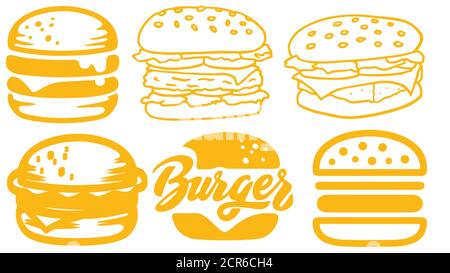 Assorted burger illustrations on transparent background Stock Vector