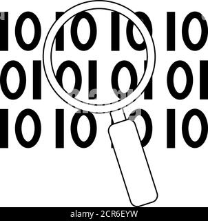 data analysis, magnifying glass binary digital development vector illustration line icon Stock Vector