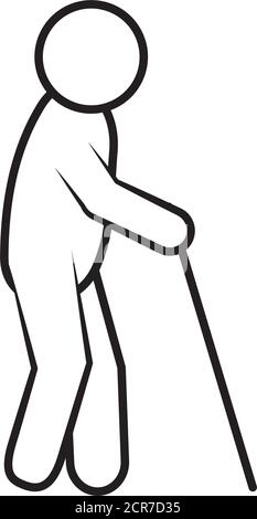 pictogram old man with a cane over white background, line style, vector ...