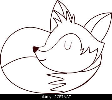 cute sleeping fox animal cartoon isolated design white background vector illustration line style Stock Vector