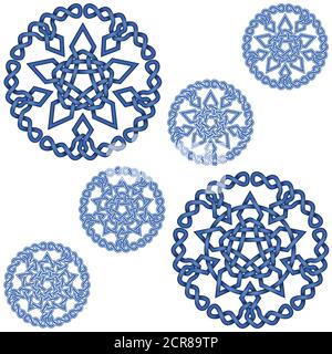 Vector illustration of intertwined stars with circular decoration in Celtic style, easy to edit and change color, all on white background. Stock Vector