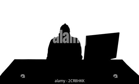 Silhouette Upset gamer expressing disappointment watching online Stock Photo