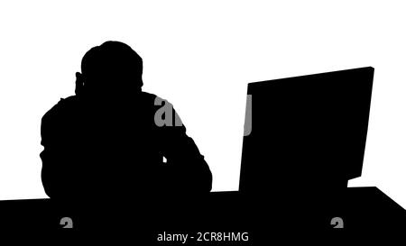 Silhouette Upset gamer expressing disappointment watching online Stock Photo