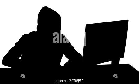 Silhouette Hacker in glasses breaking code. Stock Photo