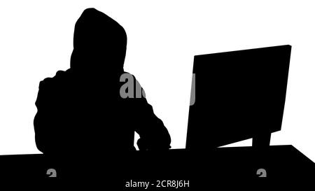 Silhouette Experienced hacker answers someones call. Stock Photo