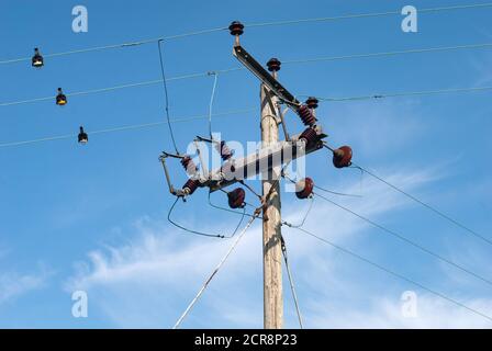 11KV Three phase power line T joint and swich Stock Photo