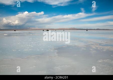 Landscape of the mirror like Bolivia Uyuni salt flat Stock Photo