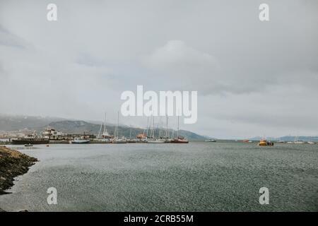 Boats of Ushuaia port ready to go to antartica Stock Photo