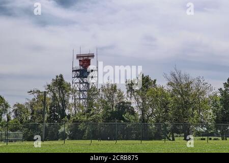 Airport radar tower. Air Mobility Command Museum, Dover Air Force Base, Dover, DE. Stock Photo