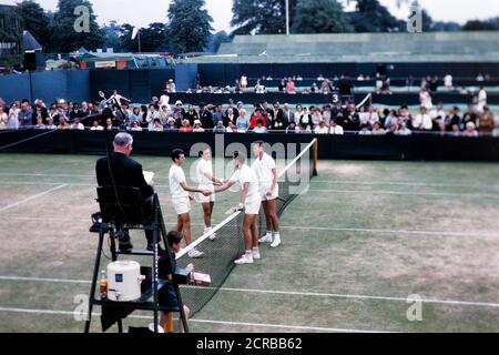 Tennis players shaking hands at center court, Wimbledon 1965 Stock Photo