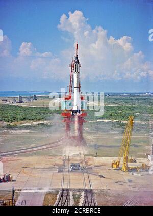 Launch of Freedom 7, the first American human suborbital space flight. Stock Photo