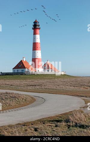 Westerhever lighthouse, North Frisia, Schleswig-Holstein, Germany Stock Photo