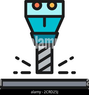 Milling works, spindle for CNC machine flat color line icon. Stock Vector