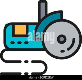 Vector bulgarian saw, angle grinder flat color line icon. Stock Vector