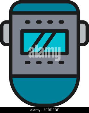 Vector welder mask, face protection flat color line icon. Stock Vector