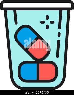 Pills container, medications, vitamins flat color line icon. Stock Vector