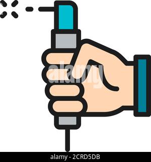 Hand with welding torch, welder tools flat color line icon. Stock Vector