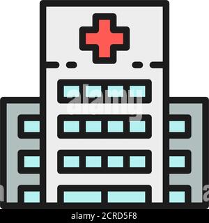 Hospital, clinic, medical building flat color line icon. Stock Vector