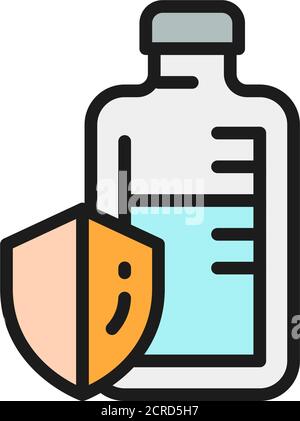 Immune system drugs, medical ampoules, vaccine flat color line icon. Stock Vector