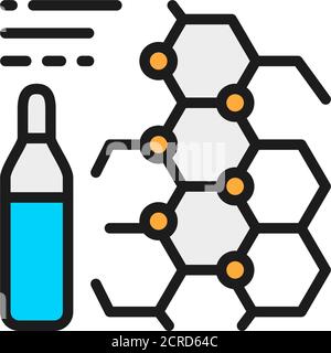 Medicine formula, ampoules, vaccine flat color line icon. Stock Vector