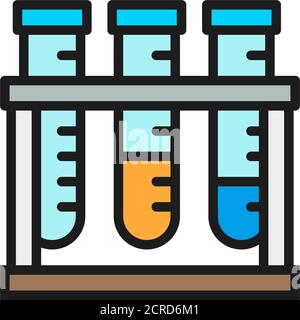Medical test tubes, analyzes flat color line icon. Stock Vector