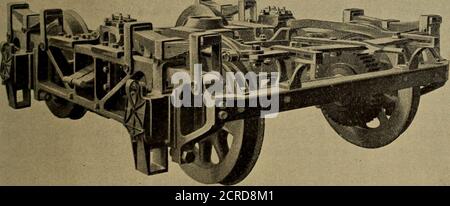 . Electric traction for railway trains; a book for students, electrical and mechanical engineers, superintendents of motive power and others .. . Fig. 53.—New York Central & Hudson River Railroad Motor-car and Truck. Truck weight 8 tons. Wheel base 7 feet. Wheels 36 inches. Swinging bolster supported by double elliptic springs. Truck frame supported from semi-elliptic springs over the journal boxes by spring hangers. 228 ELECTRIC TRACTION FOR RAILWAY TRAINS Motor-cars in local freight trains are a recent and a very importantcommercial development. For example: North-Eastern Railway of England Stock Photo