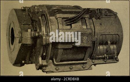 . Electric traction for railway trains; a book for students, electrical and mechanical engineers, superintendents of motive power and others .. . is similar to the armature of a direct-current motor. The brushesshort-circuit the armature and are so arranged mechanically that the brush axis may ELECTRIC RAILWAY MOTORS FOR TRAIN SERVICE 177 be set at various angles with the axis of the stator field. Two sets of brushes are used,one being fixed in the polar axis of the stator, and the other so adjustable as to makedifferent angles wdth the fixed brushes. The movable brushes are not short-circuite Stock Photo