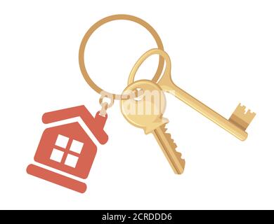 Bunch of two golden keys with ring isolated on white background. sign ...