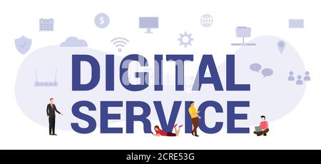 digital service concept with modern big text or word and people with icon related modern flat style Stock Vector