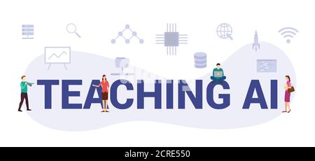 teaching ai artificial intelligence concept with modern big text or word and people with icon related modern flat style Stock Vector