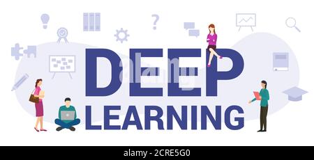 deep learning concept with modern big text or word and people with icon related modern flat style Stock Vector
