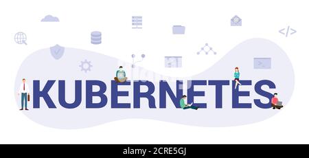 kubernetes concept with modern big text or word and people with icon related modern flat style Stock Vector