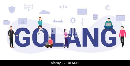 golang programming language concept with modern big text or word and people with icon related modern flat style Stock Vector