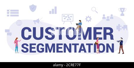customer segmentation concept with modern big text or word and people with icon related modern flat style Stock Vector