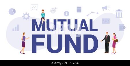 mutual fund concept with modern big text or word and people with icon related modern flat style Stock Vector