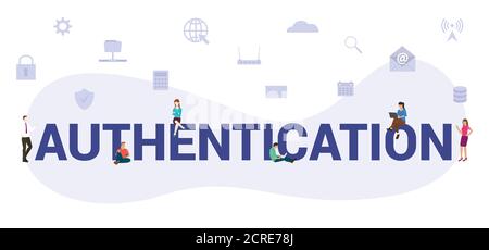 authentication concept with modern big text or word and people with icon related modern flat style Stock Vector