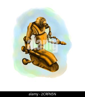 Watercolor render concept  illustration of a futuristic industrial vehicle  assembly robot on isolated white background. Stock Photo