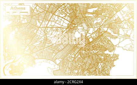 Athens Greece City Map in Retro Style in Golden Color. Outline Map. Vector Illustration. Stock Vector