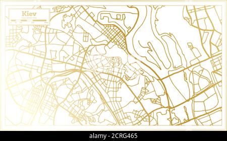 Kiev Ukraine City Map in Retro Style in Golden Color. Outline Map. Vector Illustration. Stock Vector