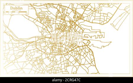 Dublin Ireland City Map in Retro Style in Golden Color. Outline Map. Vector Illustration. Stock Vector