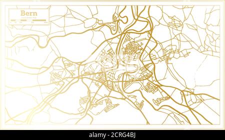 Bern Switzerland City Map in Retro Style in Golden Color. Outline Map. Vector Illustration. Stock Vector