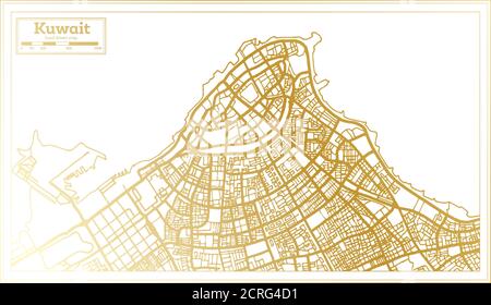 Kuwait City Map in Retro Style in Golden Color. Outline Map. Vector Illustration. Stock Vector