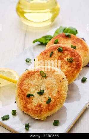 Fried cod or halibut meat cutlet Stock Photo