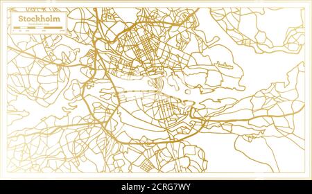 Stockholm Sweden City Map in Retro Style in Golden Color. Outline Map. Vector Illustration. Stock Vector