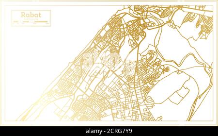 Rabat Morocco City Map in Retro Style in Golden Color. Outline Map. Vector Illustration. Stock Vector