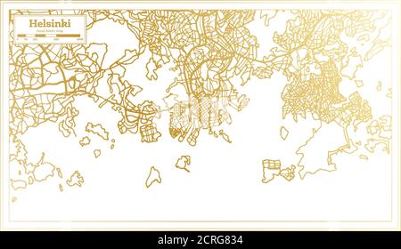 Helsinki Finland City Map in Retro Style in Golden Color. Outline Map. Vector Illustration. Stock Vector