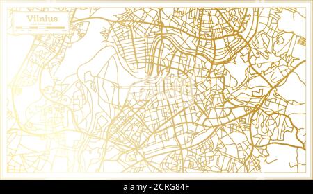 Vilnius Lithuania City Map in Retro Style in Golden Color. Outline Map. Vector Illustration. Stock Vector