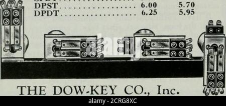 . QST . . a new class of relayfor Radio and Industry Model DKP DKP WiLENT as a DC relay, rated at 25 amps non-inductiveload at 110 V . . mounts easily under a IW chassis. . carefully engineered for control circuits, motor start-ing . . quiet, rugged . . linkage and lost motion elimi-nated by direct magnet thrust . . this versatile relaysolves mounting problems: easily changed mounting footallows combinations for chassis, bank or rack mountings. . heavy leaf springs and lit coin silver contacts withoperate time of 2 to 5 milliseconds put the DOW MidgetAU-Purpose Power Relay in a class by itself Stock Photo