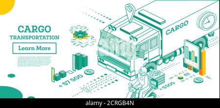 Cargo Truck Transportation. Isometric Commercial Transport. Vector Illustration. Infographic Element of Logistics System. Car for Carriage of Goods. S Stock Vector